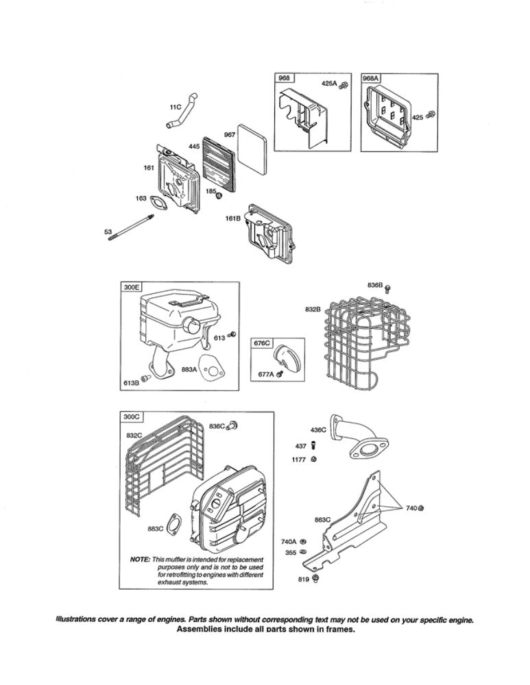 Muffler/Air Cleaner Diagram and Parts List for 216300 0036-0570 Briggs and Stratton Engine